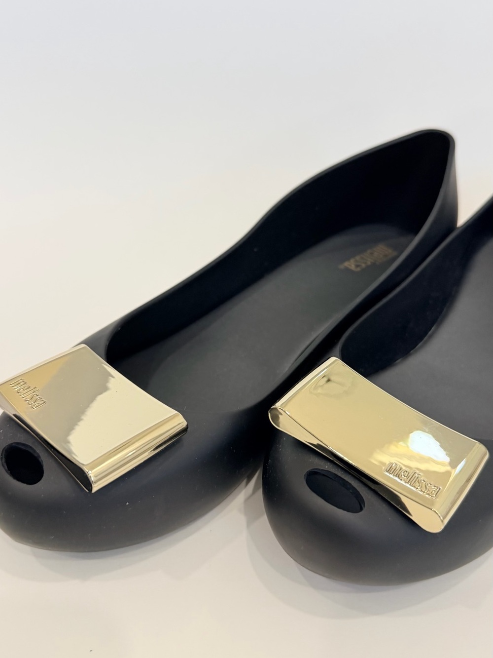 Melissa Black Slip-On Flats with Gold Plate Accents